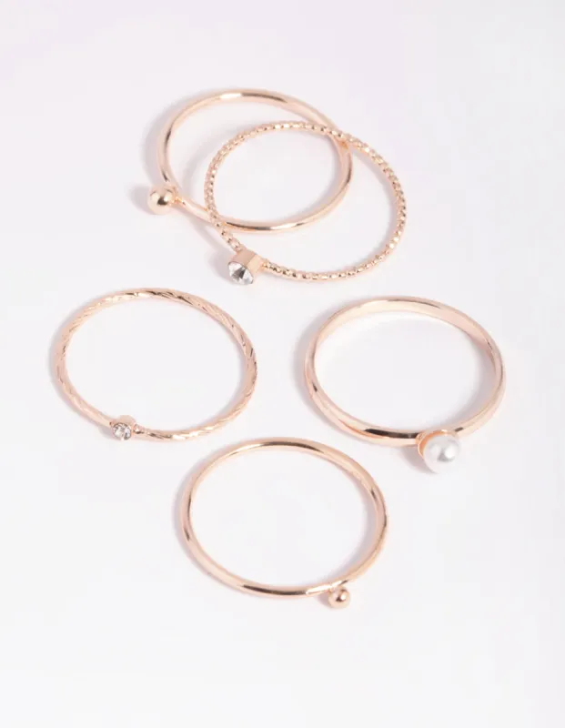 Rose Gold Dainty Pearl Ring 5-Pack sold by lovisa