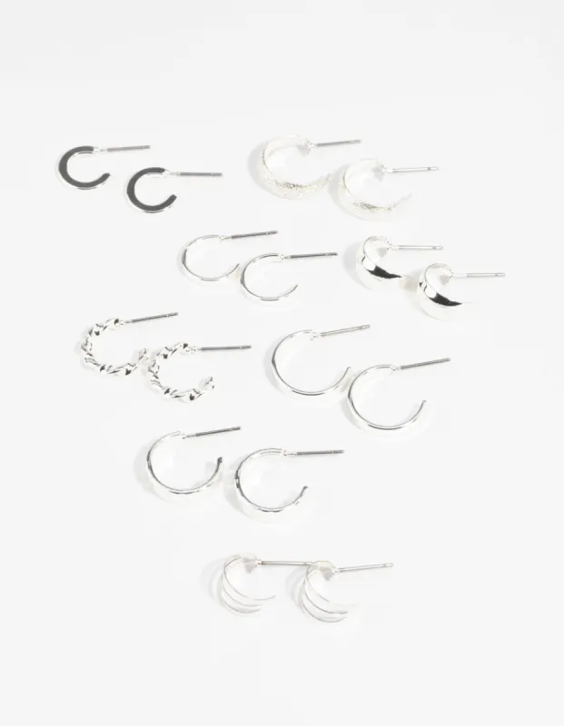 Silver Textured Hoop Earring 8-Pack sold by lovisa