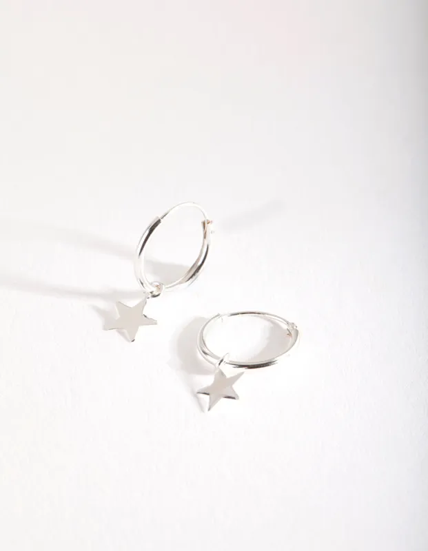 Sterling Silver Plain Star Dangle Hoop Earrings sold by lovisa