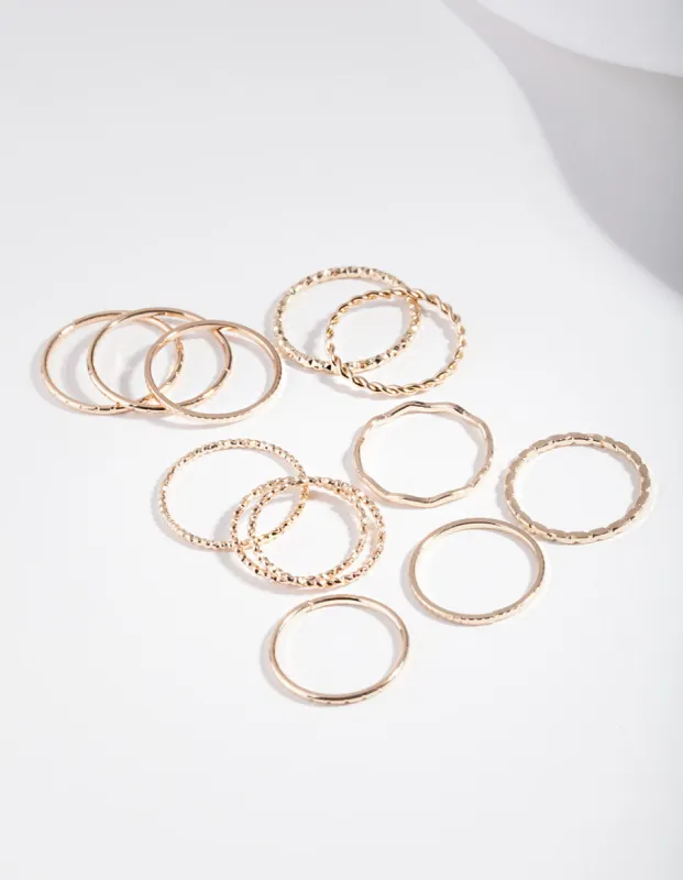 Gold Textured Mixed Size Ring 12-Pack sold by lovisa