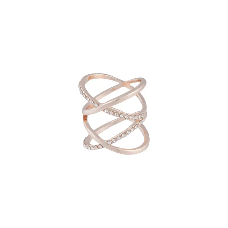 Rose Gold Diamante Double Crossover Ring sold by lovisa