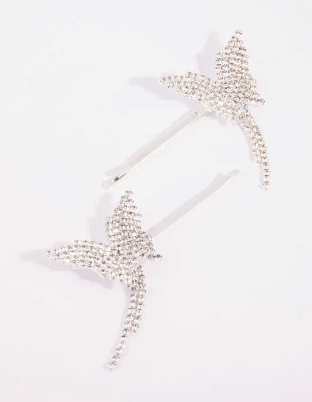 Silver Diamante Butterfly Drape Clip Set sold by lovisa