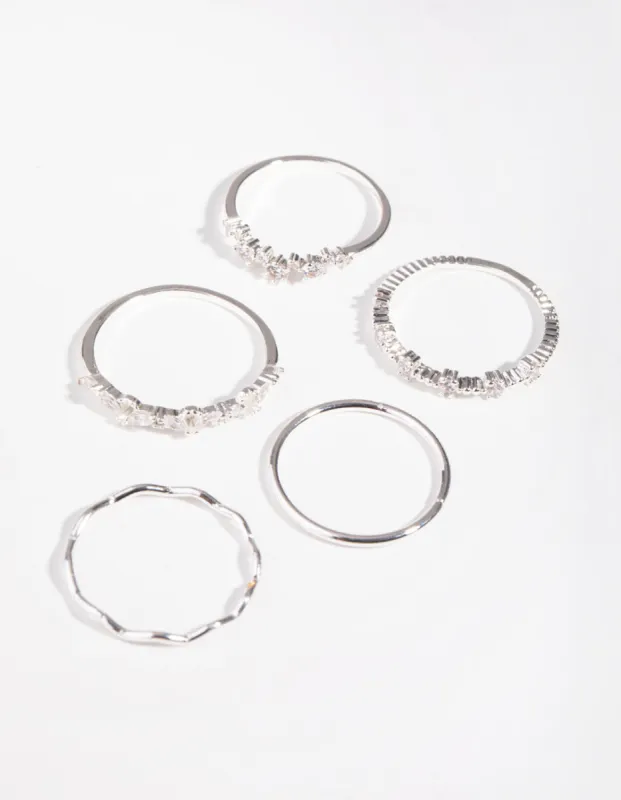 Silver Delicate Bands Rings 5-Pack sold by lovisa