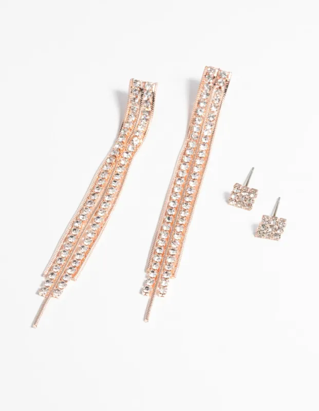 Rose Gold Diamante Stud Earring Set sold by lovisa