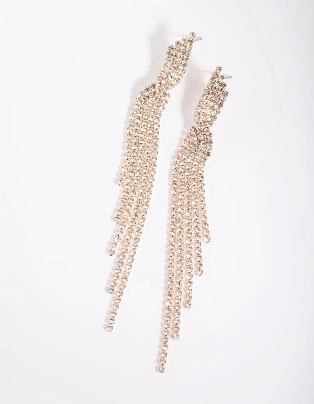 Rose Gold Diamante Twisted Drop Earrings sold by lovisa