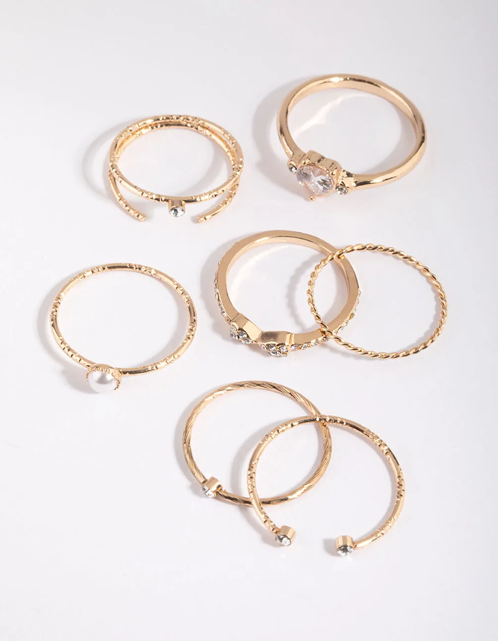 Gold Diamante & Pearl Ring Pack sold by lovisa
