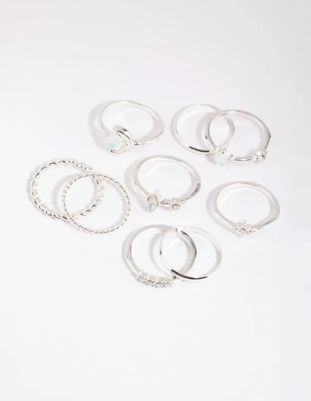 Silver Moonstone Mixed Ring 8-Pack sold by lovisa