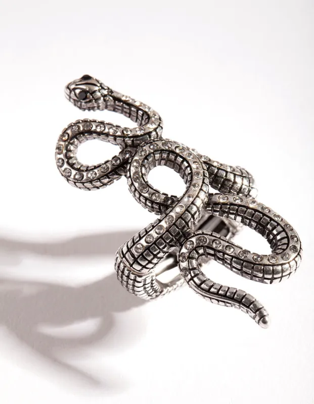 Silver Snake Diamante Stretch Ring sold by lovisa