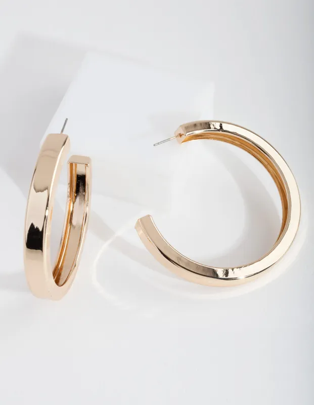 Gold Square Edge Hoop Earrings sold by lovisa