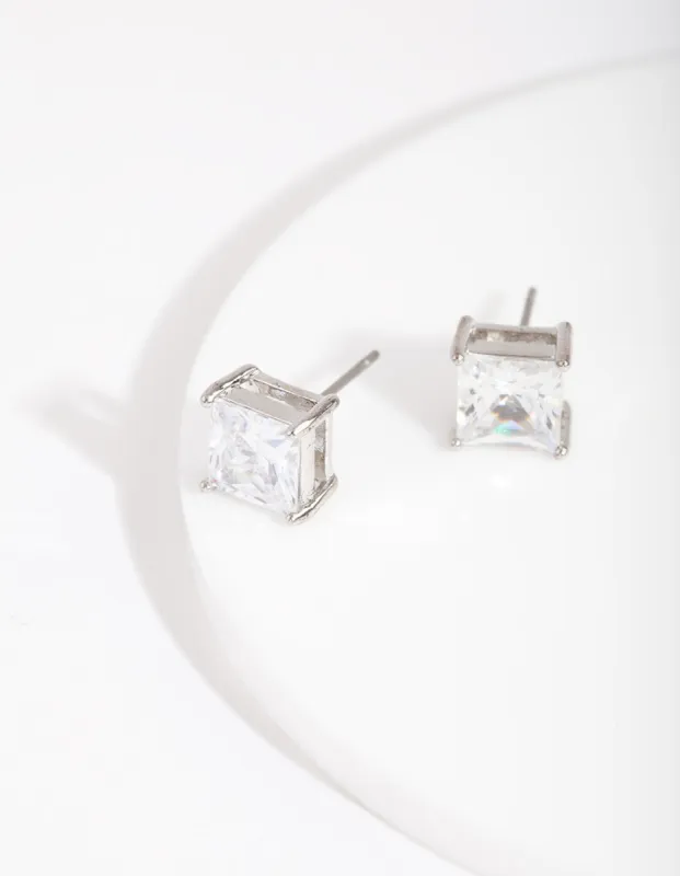 Silver Cubic Zirconia 7mm Square Stud Earrings sold by lovisa