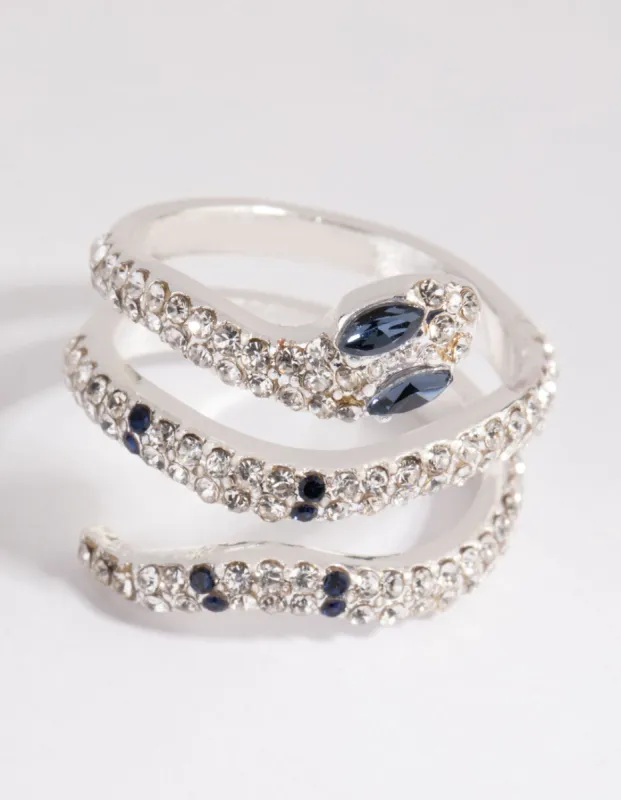 Silver Diamante Blue-Eyed Snake Ring sold by lovisa