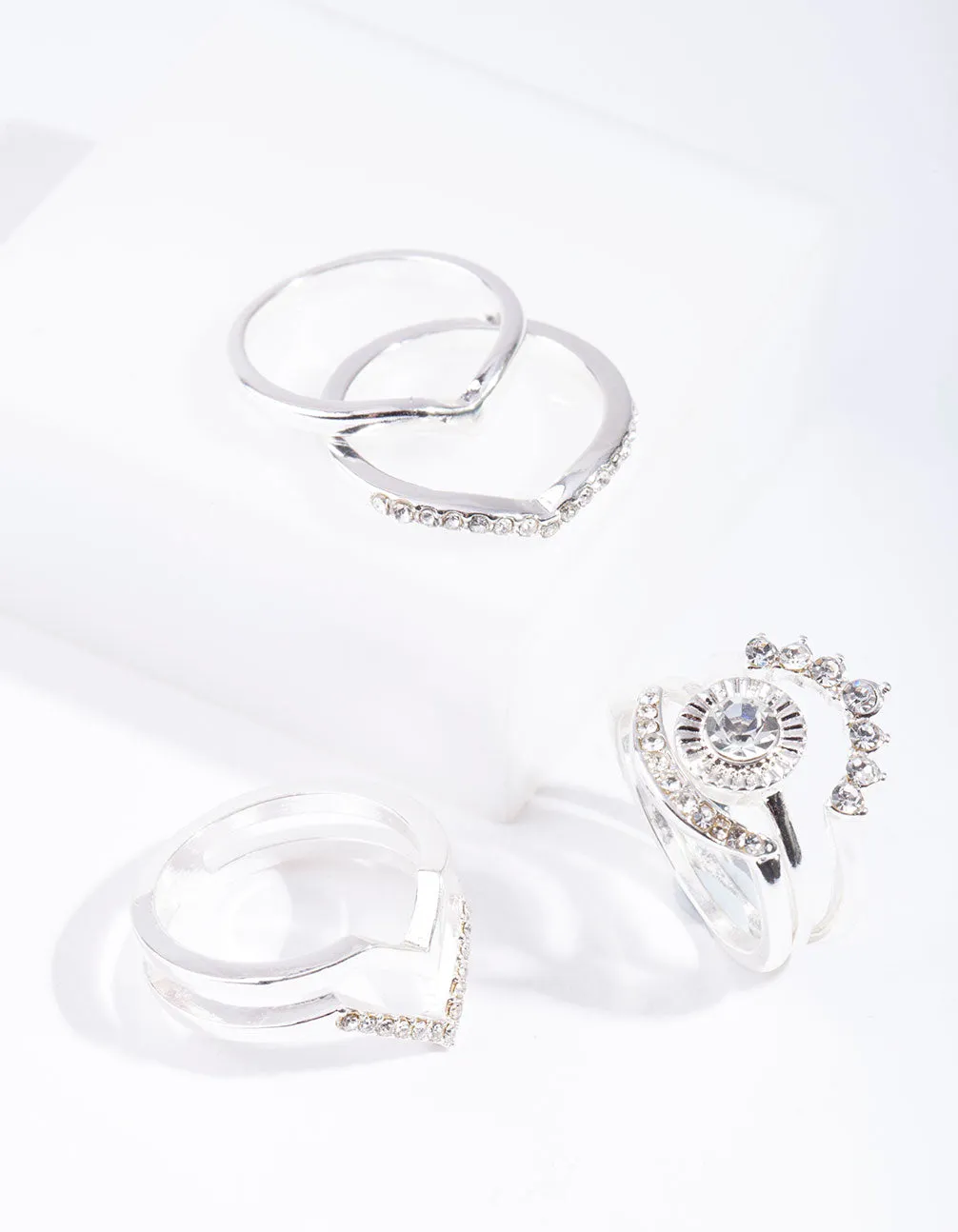 Silver Diamante Point Ring 7-Pack sold by lovisa
