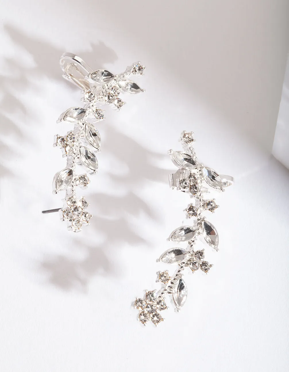 Silver Diamante Leaf Ear Cuff sold by lovisa