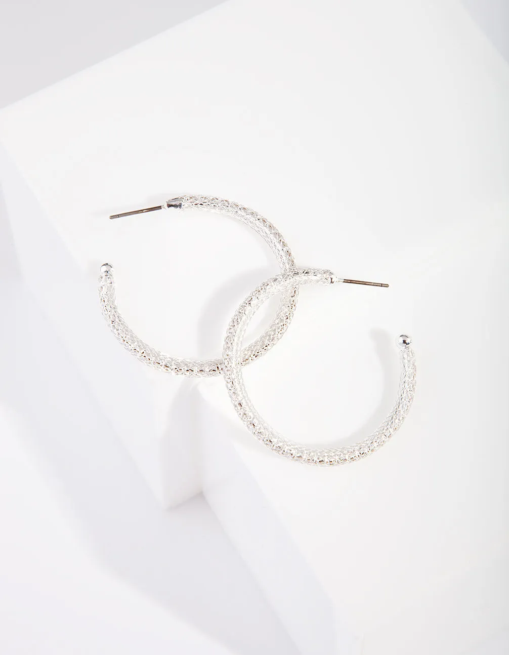 Silver Diamante Mesh Wrap Hoop Earrings sold by lovisa