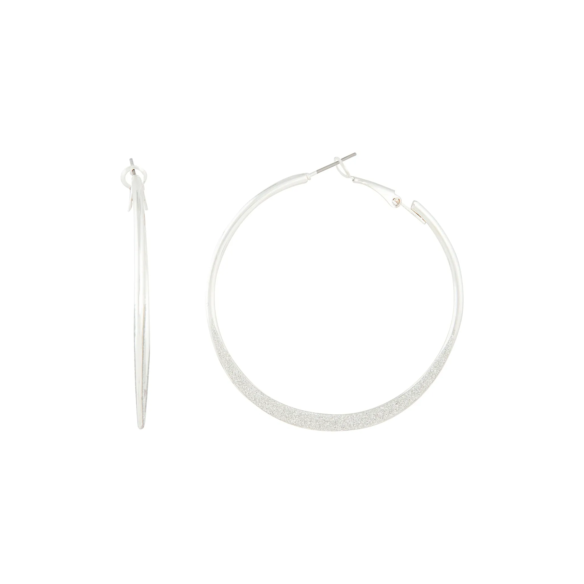 Silver Flat Edge Glitter Hoop Earrings sold by lovisa product image thumbnail 3