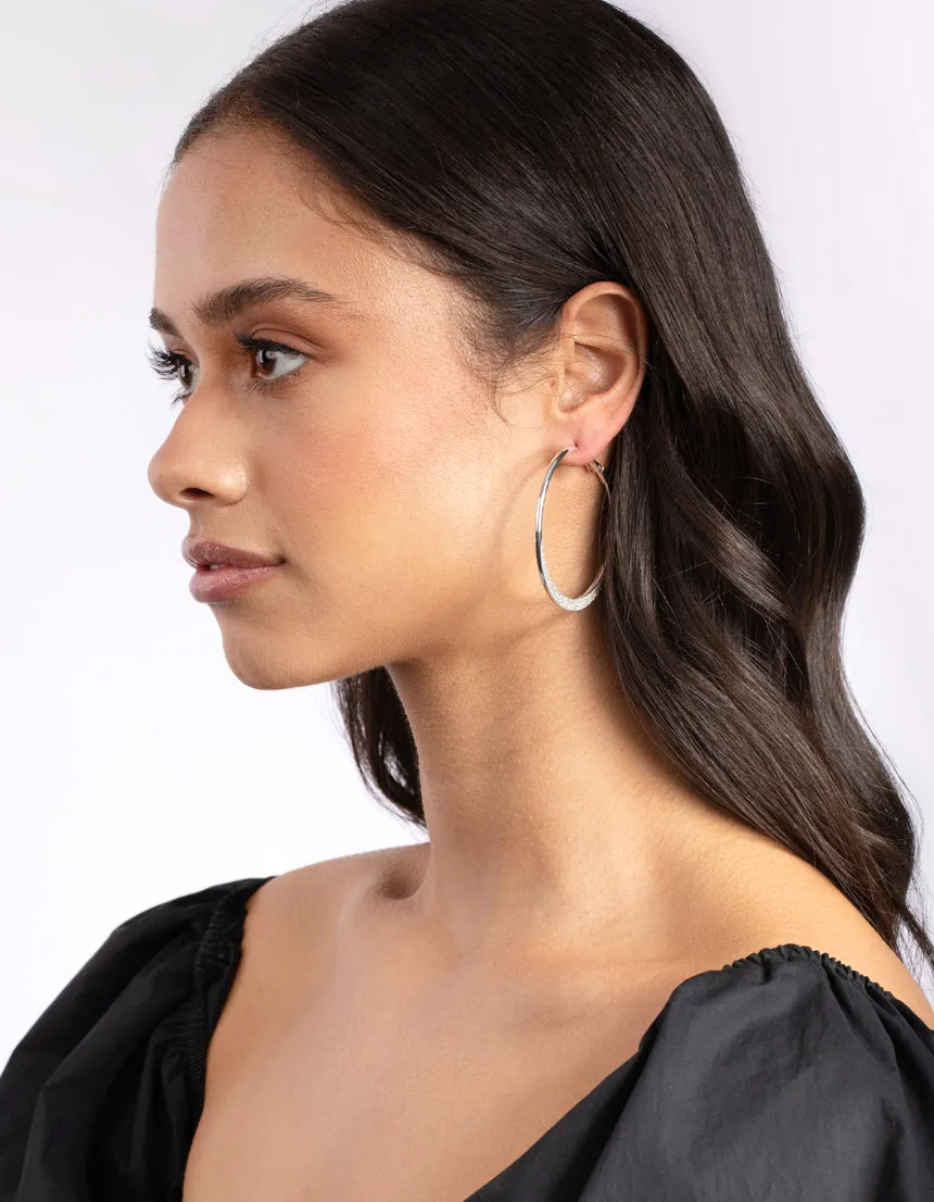 Silver Flat Edge Glitter Hoop Earrings sold by lovisa product image thumbnail 4