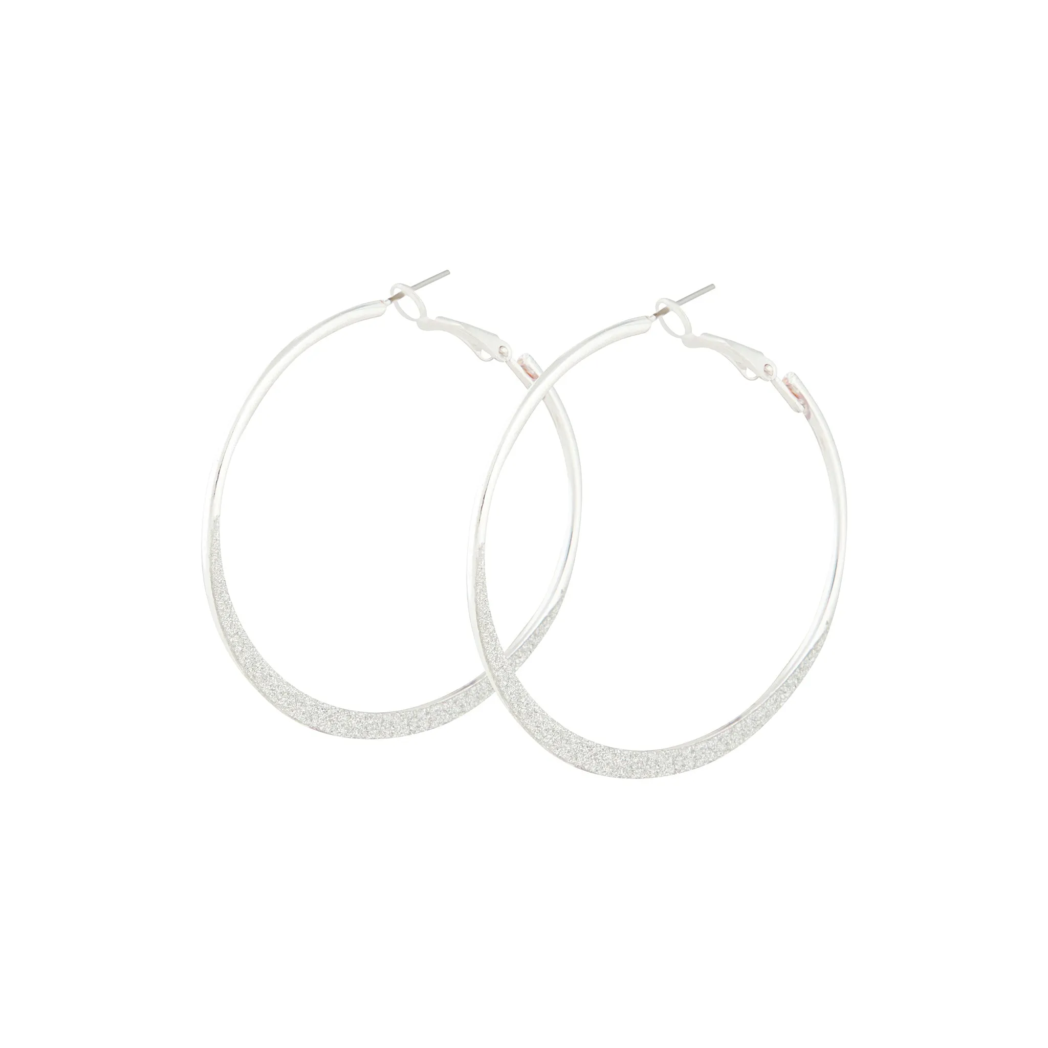 Silver Flat Edge Glitter Hoop Earrings sold by lovisa