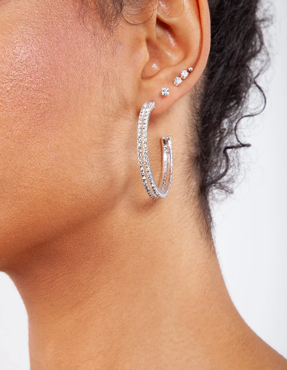 Double Row Diamante Hoop Earrings sold by lovisa product image thumbnail 3