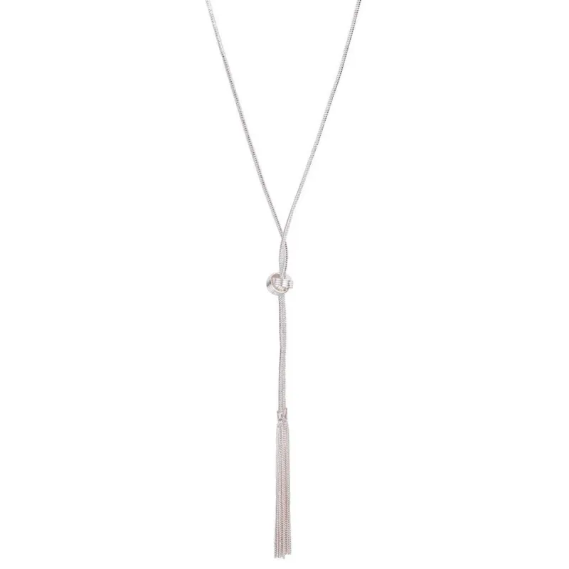 Silver Chain Tassel & Knotted Lariat Necklace sold by lovisa