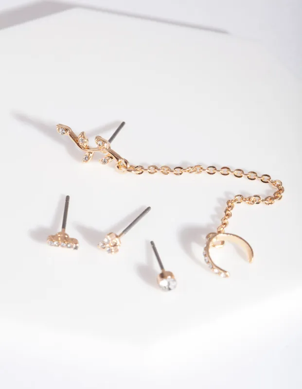 Gold Flower Chain Cuff Ear Pack sold by lovisa