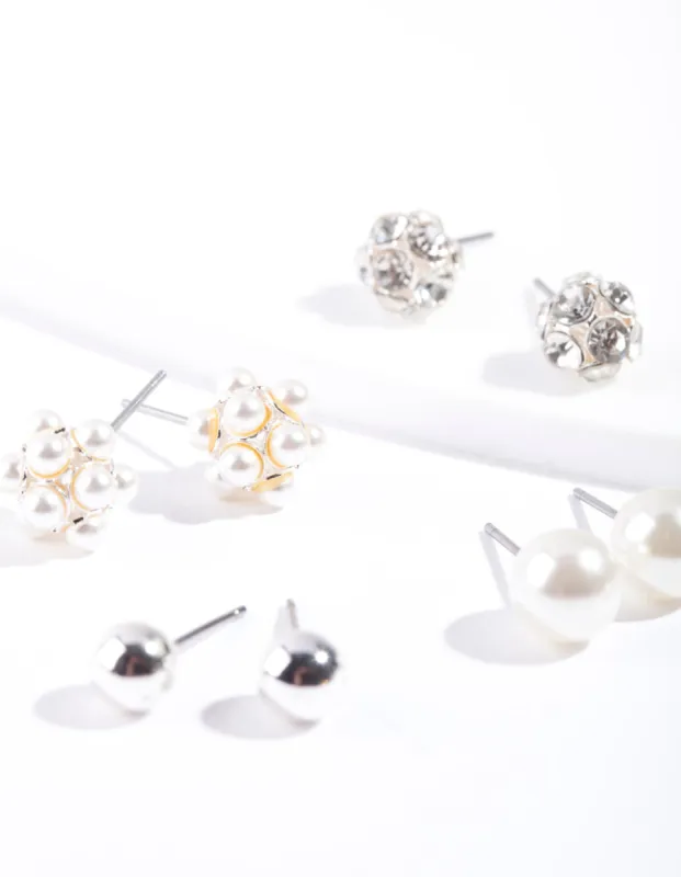 Silver Pearl Crystal Earring 5-Pack sold by lovisa