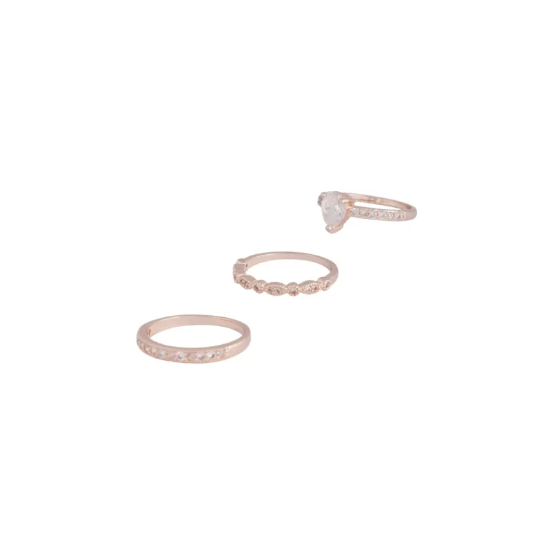 Rose Gold Cubic Zirconia 3 Band Ring Stack sold by lovisa