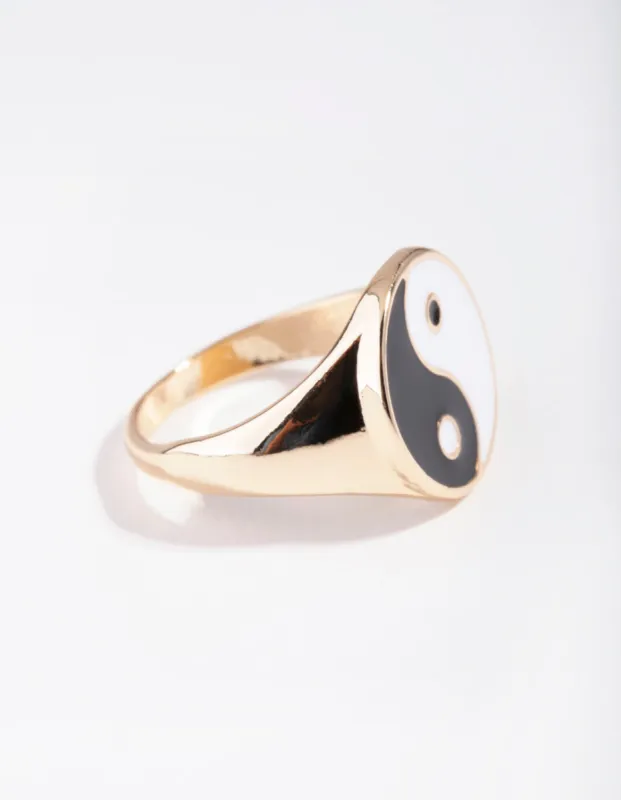 Gold Yin Yang Signet Ring sold by lovisa