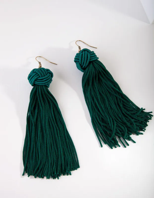 Emerald Green Plait Ball Tassel Earrings sold by lovisa