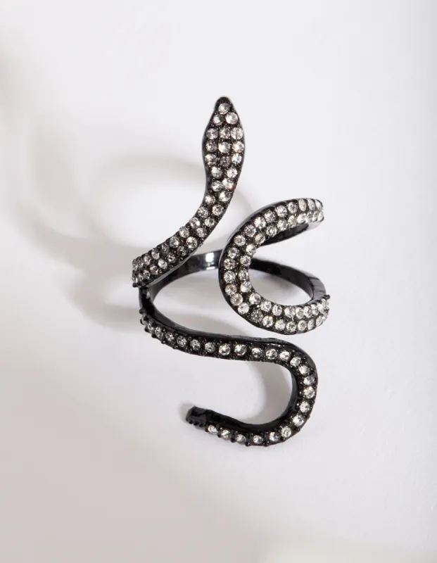 Black Diamante Swirl Snake Ring sold by lovisa