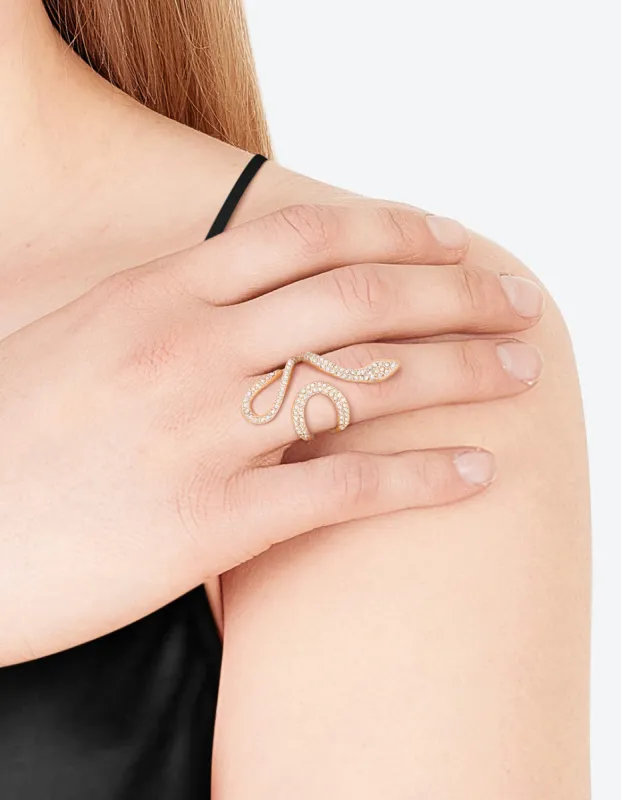 Rose Gold Diamante Snake Swirl Ring sold by lovisa
