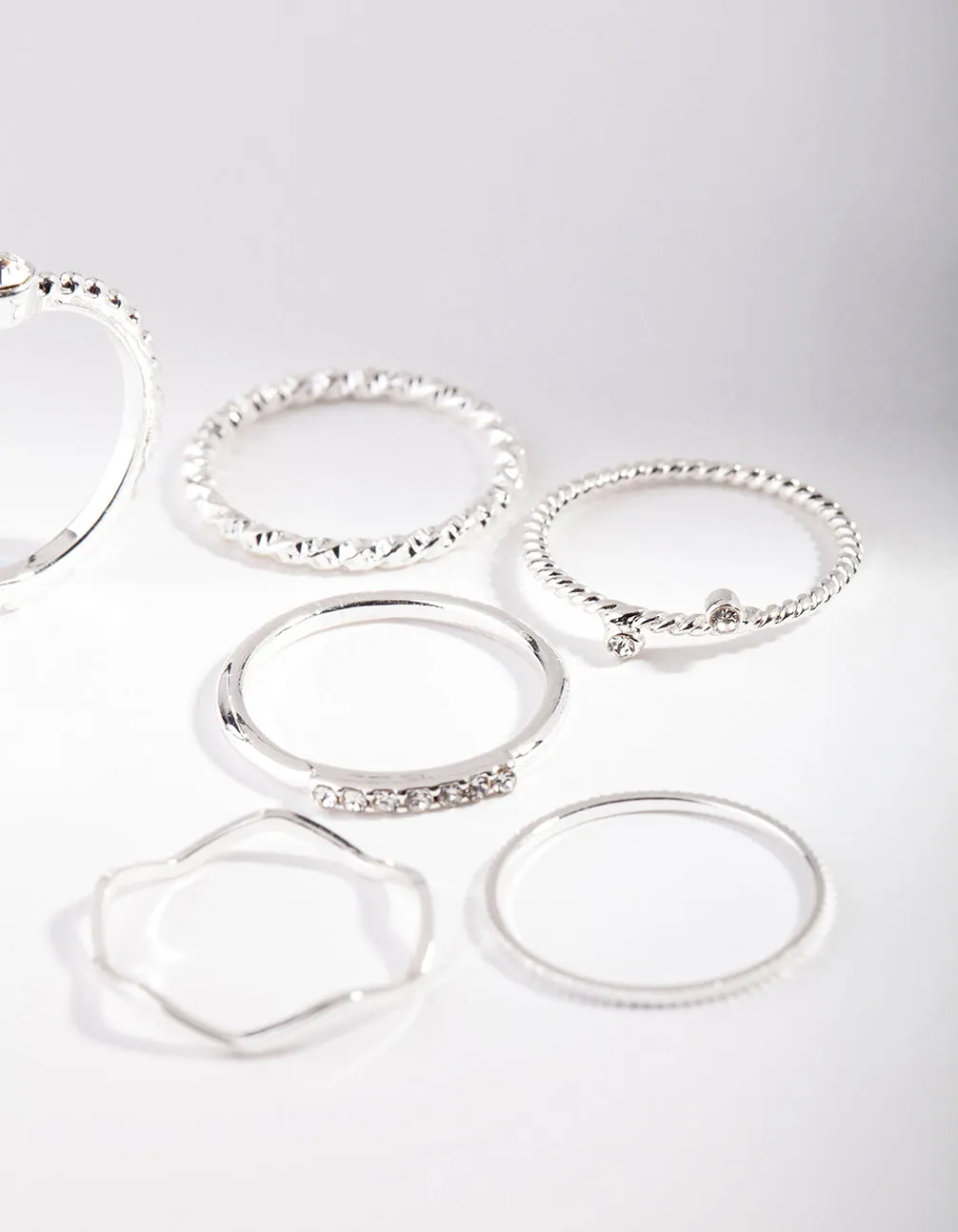 Silver Diamante Mixed Band Ring 6-Pack sold by lovisa product image thumbnail 4