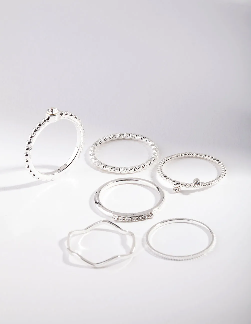 Silver Diamante Mixed Band Ring 6-Pack sold by lovisa
