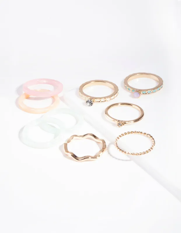 Pastel Gold Acrylic Marble Ring 8-Pack sold by lovisa