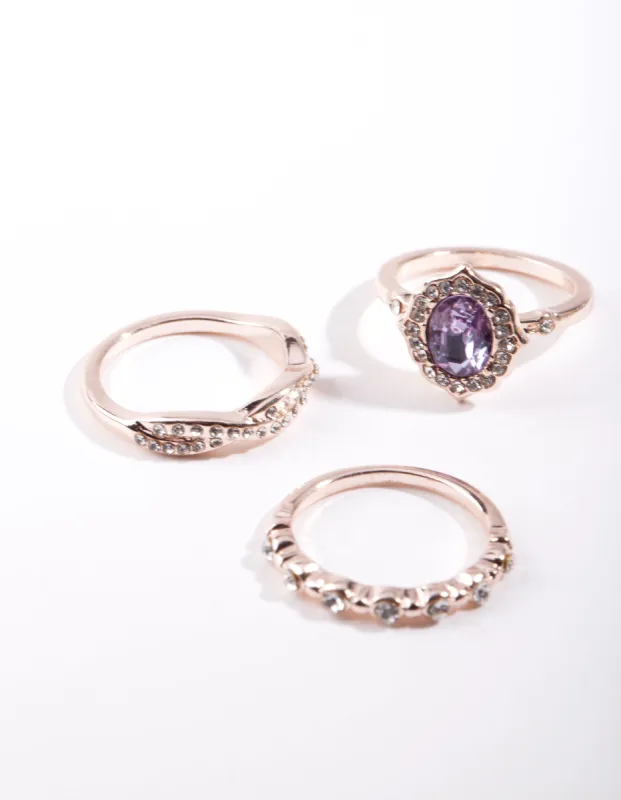 Rose Gold Purple Stone Ring Stack sold by lovisa