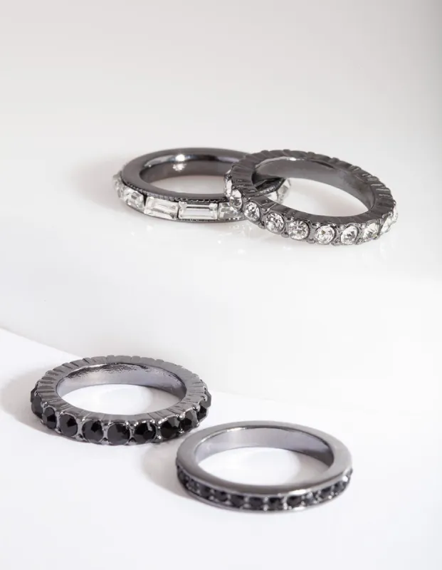 Black Stone Gunmetal Ring Stack sold by lovisa