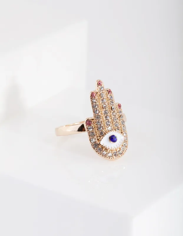 Gold Blue Diamante Eye Ring sold by lovisa