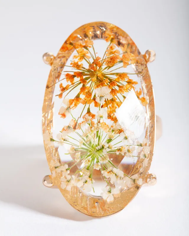 Gold Large Oval Floral Enamel Ring sold by lovisa