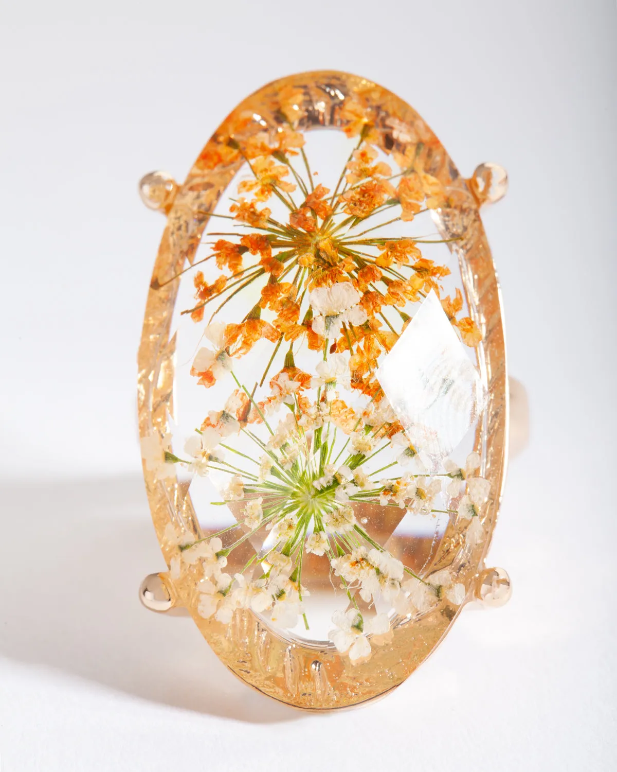 Gold Large Oval Floral Enamel Ring sold by lovisa