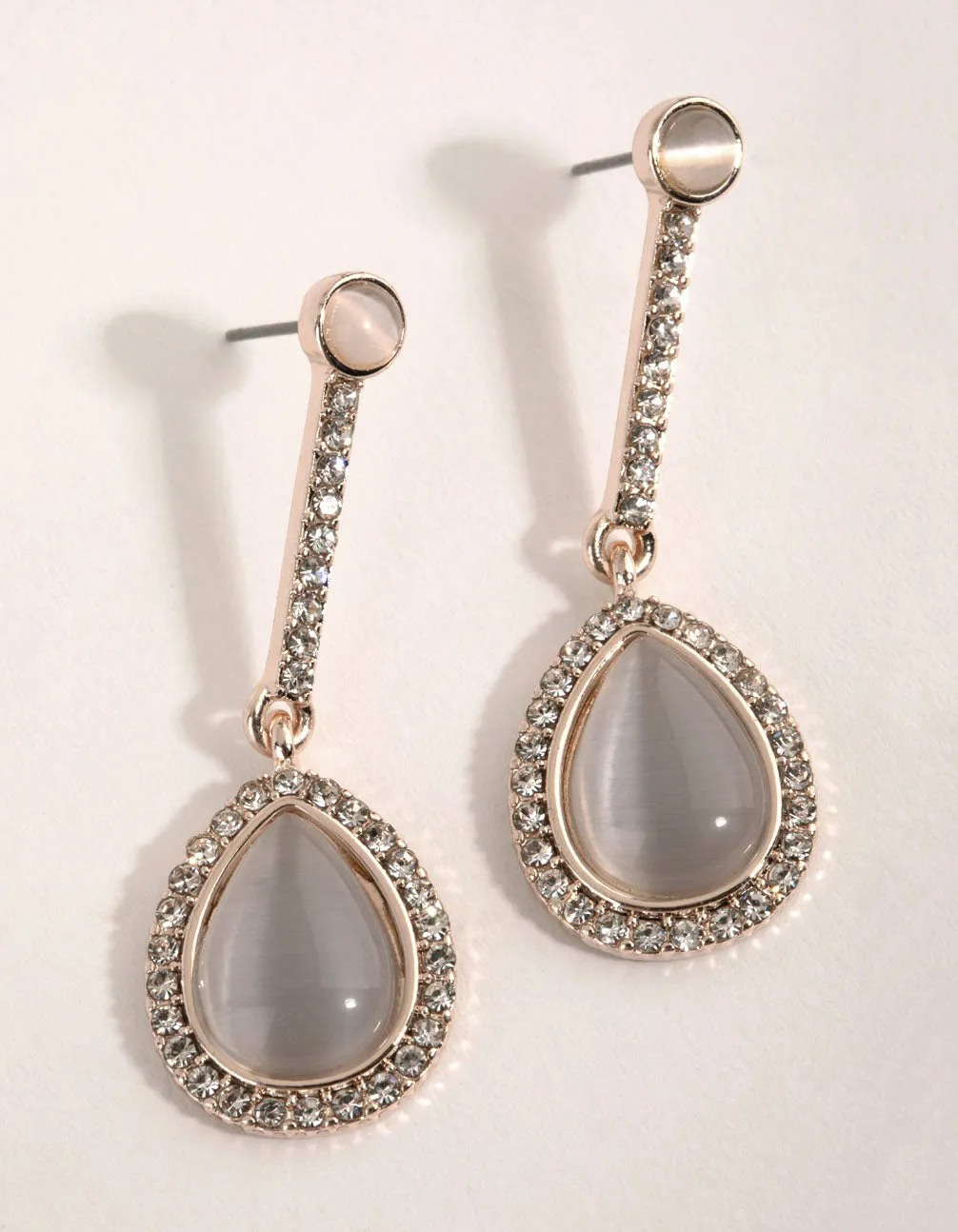 Rose Gold Cats Eye Teardrop Earrings sold by lovisa