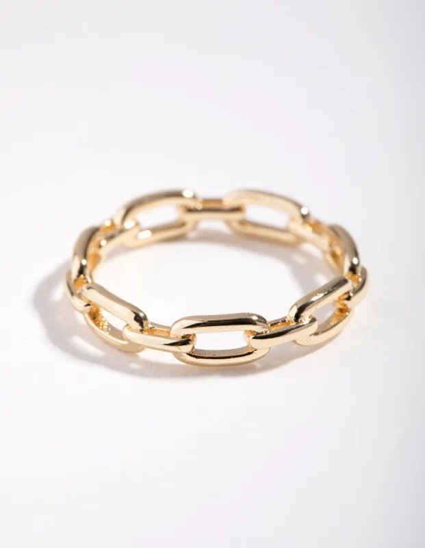 Gold Plated Skinny Rectangle Link Ring sold by lovisa