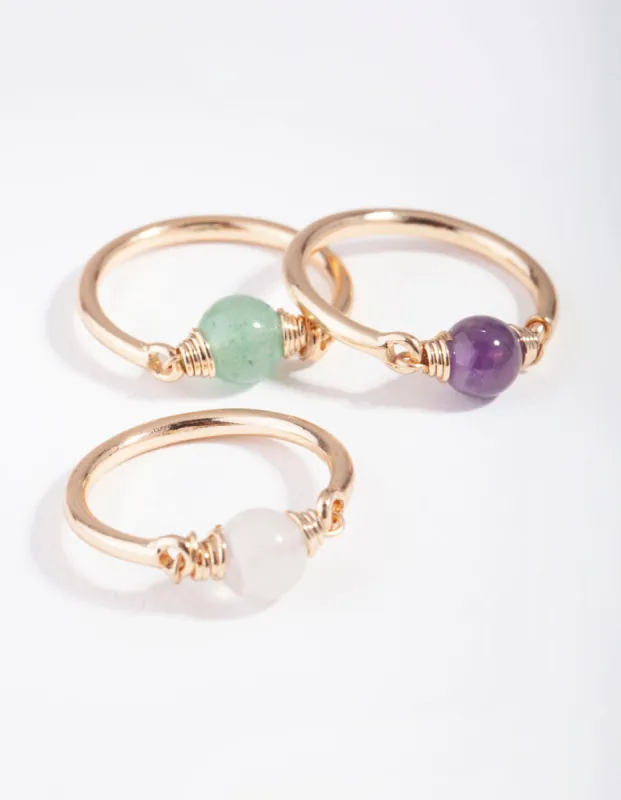 Gold Semi-Precious Sphere 3-Stack Ring sold by lovisa