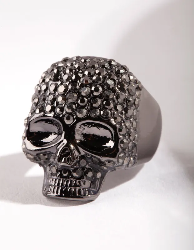 Gunmetal Diamante Skull Ring sold by lovisa