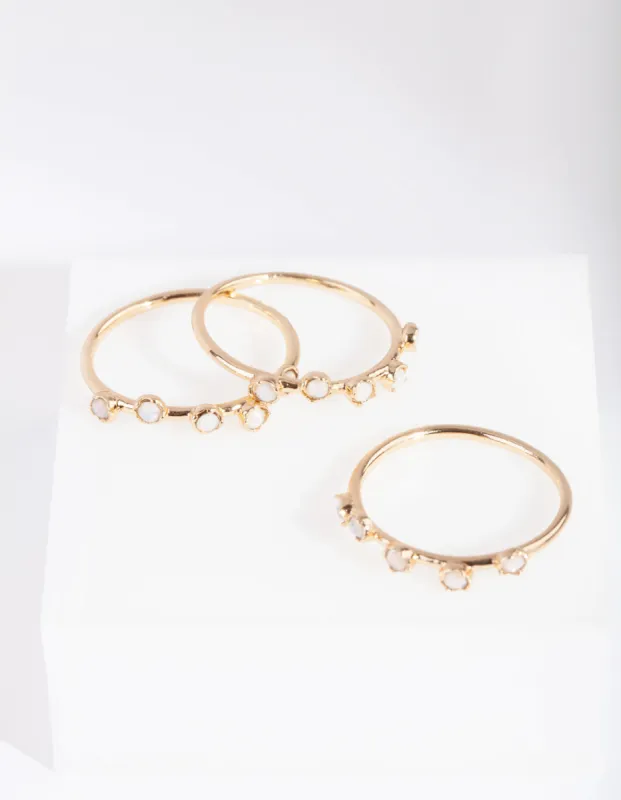 Gold Synthetic Opal Ring Pack sold by lovisa