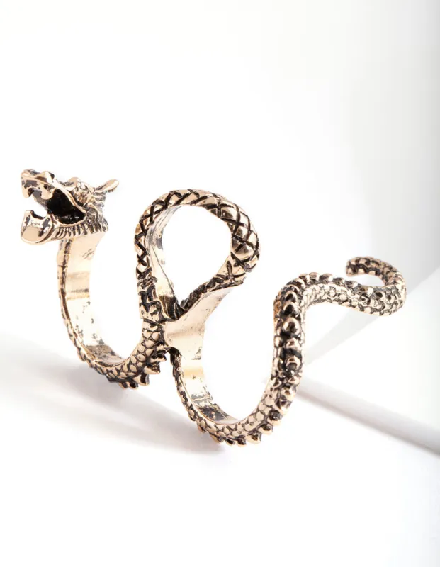Antique Gold Multifinger Etched Dragon Ring sold by lovisa