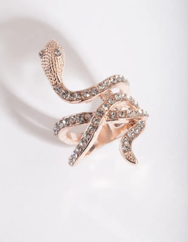 Rose Gold Diamante Snake Ring sold by lovisa