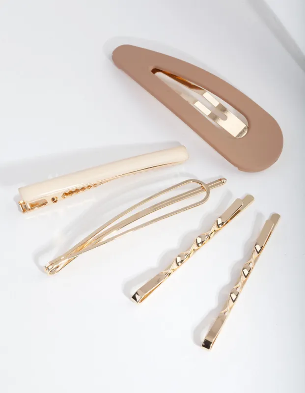 Gold & Brown Hair Clip Pack sold by lovisa