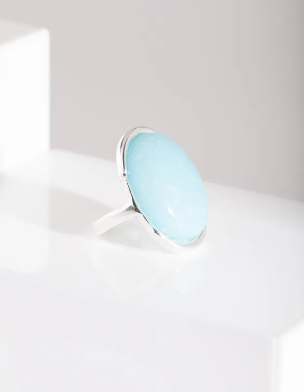 Silver Blue Synthetic Opal Stone Ring sold by lovisa