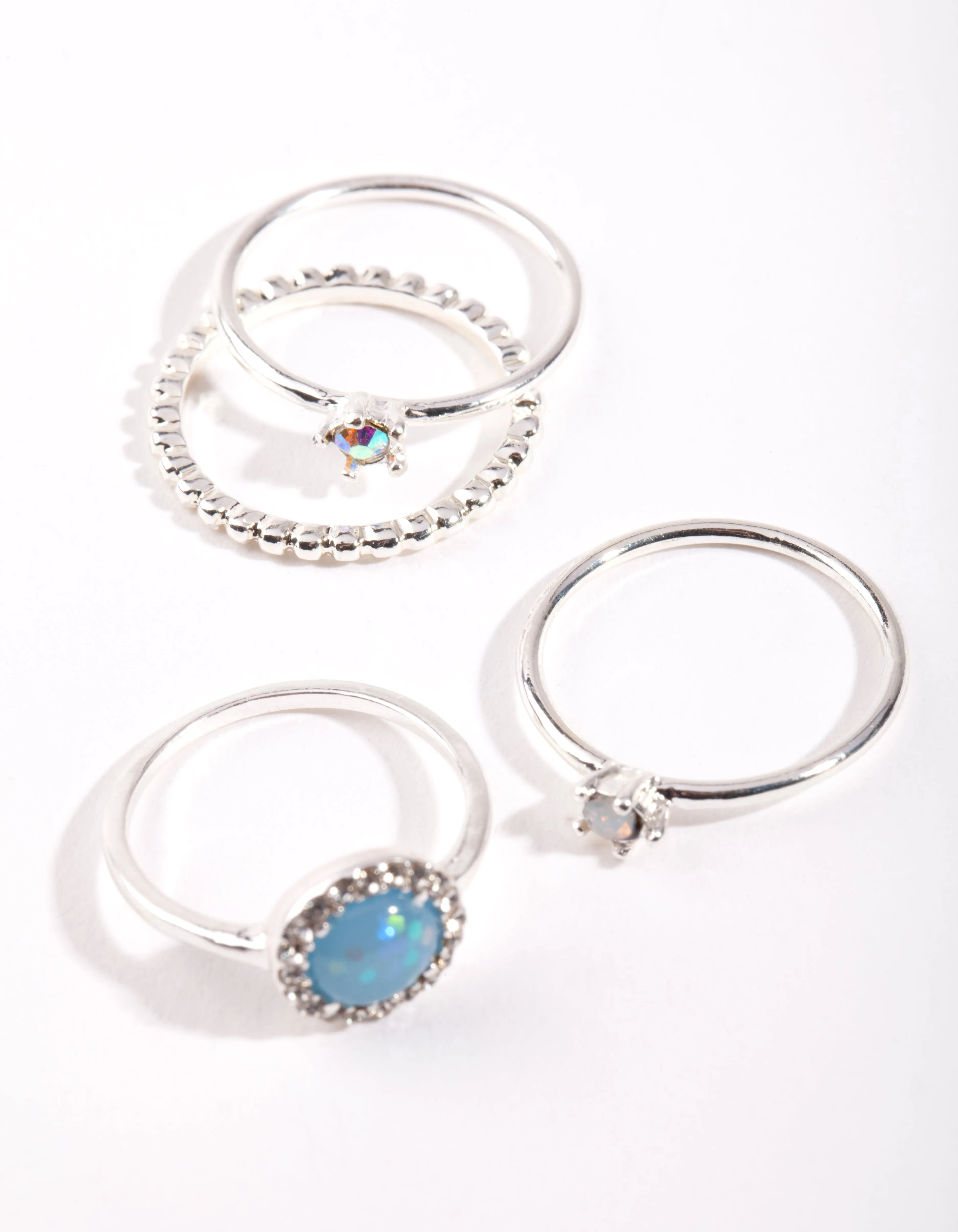 Silver Blue Stone Ring Stack sold by lovisa