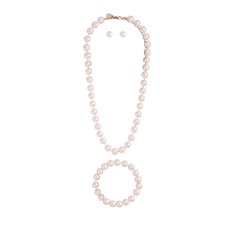Pink Classic Pearl Necklace Earrings Bracelet Set sold by lovisa