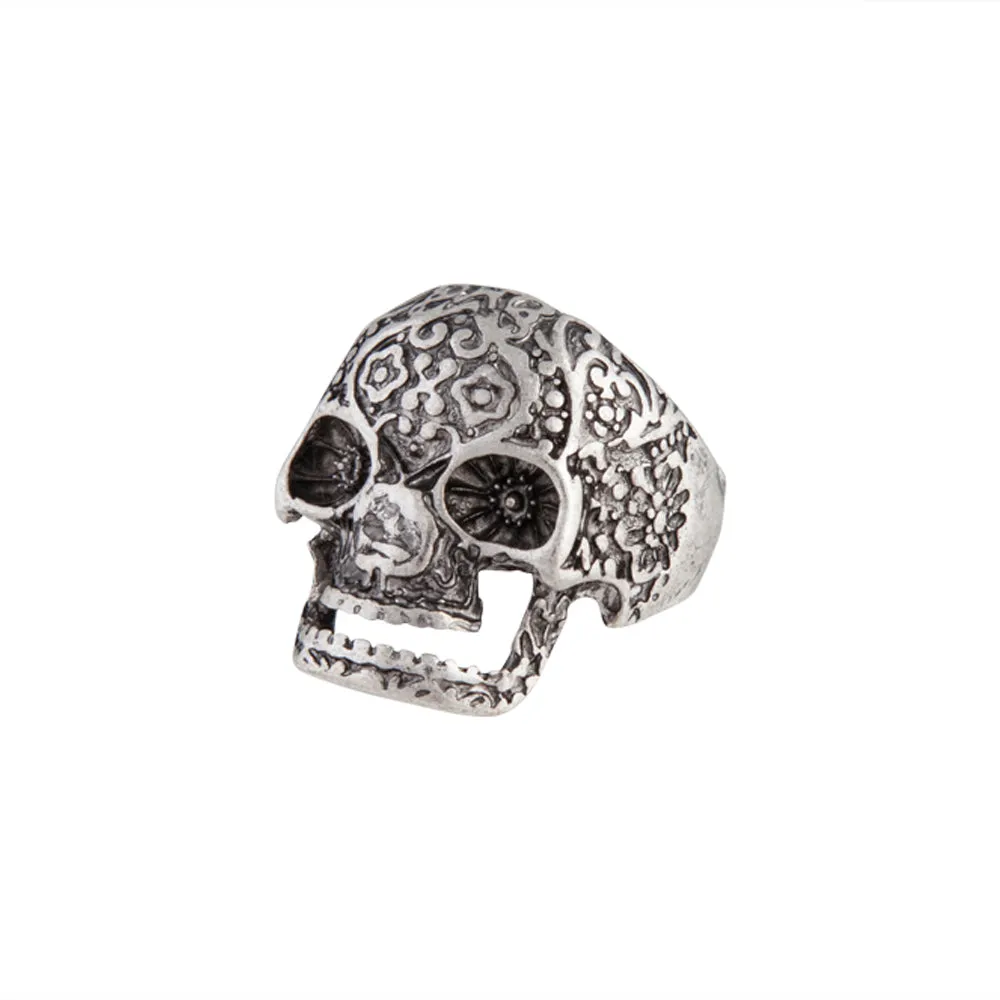 Antique Silver Detailed Skull Ring sold by lovisa